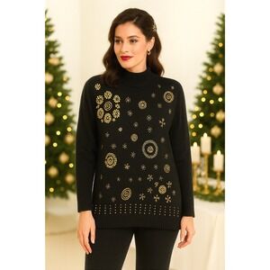 Victoria Jones Vtg Gold Beaded Sweater Women's M 80s Holiday Artsy Eclectic Boho